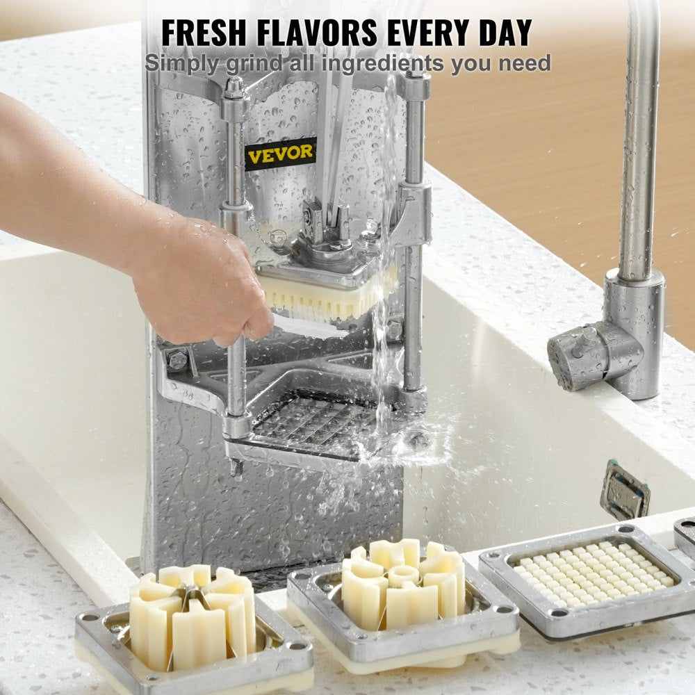 Commercial French Fry Cutter with 4 Replacement Blades, 1/4″ and 3/8″ Blade Easy Dicer Chopper, 6-wedge Slicer and 6-wedge Apple Corer, Lemon Potato Cutter for French Fries with Extended Handle