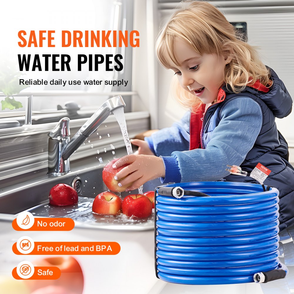 100ft Heated Water Hose for RV, Heated Drinking Water Hose Antifreeze to -45°F, Automatic Self-regulating, 5/8" I.D. with 3/4" GHT Adapter, Lead and BPA Free