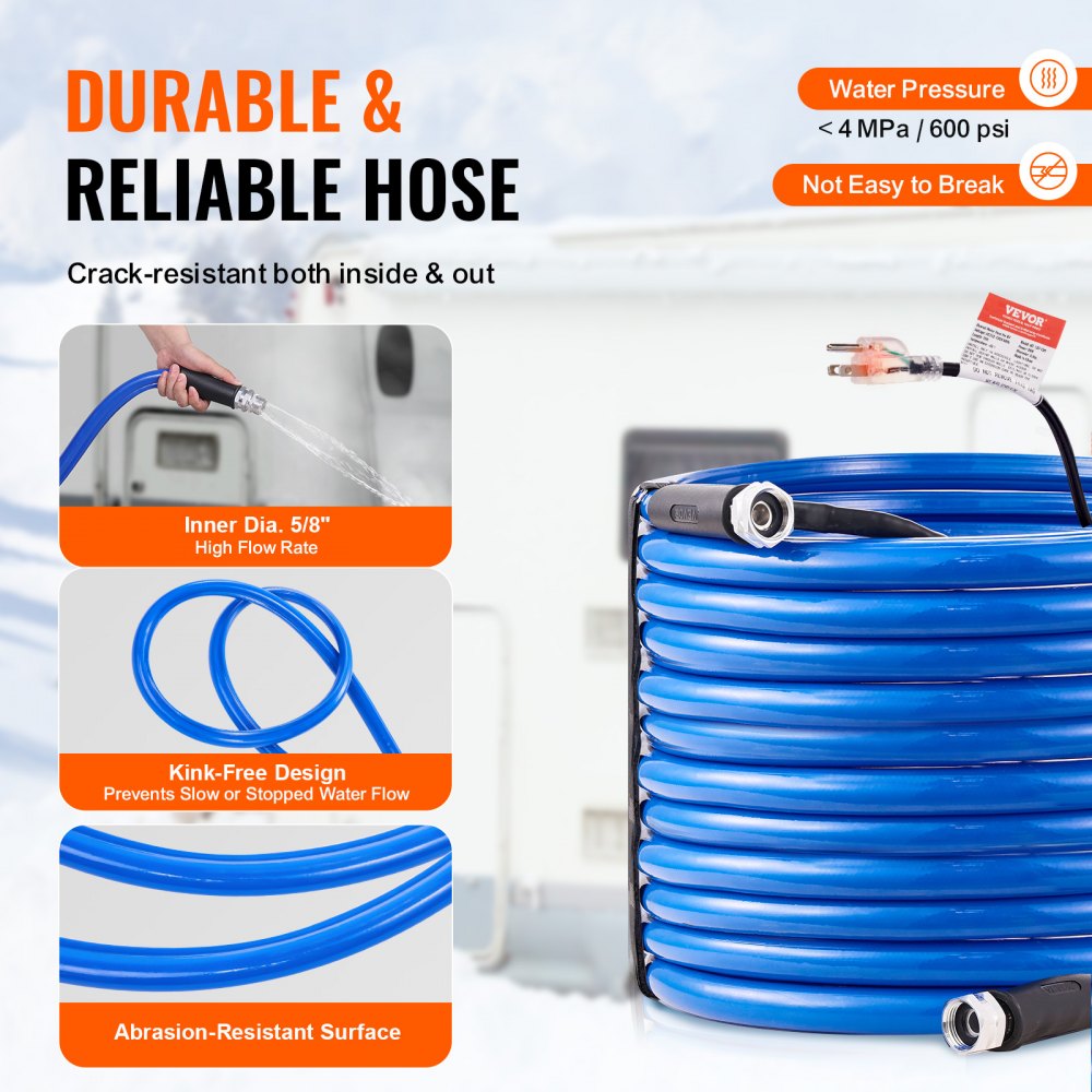 100ft Heated Water Hose for RV, Heated Drinking Water Hose Antifreeze to -45°F, Automatic Self-regulating, 5/8" I.D. with 3/4" GHT Adapter, Lead and BPA Free