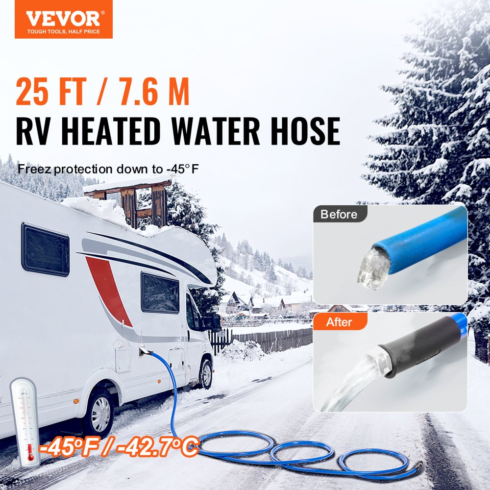 25ft Heated Water Hose for RV, Heated Drinking Water Hose Antifreeze to -45°F, Automatic Self-regulating, 5/8" I.D. with 3/4" GHT Adapter, Lead and BPA Free