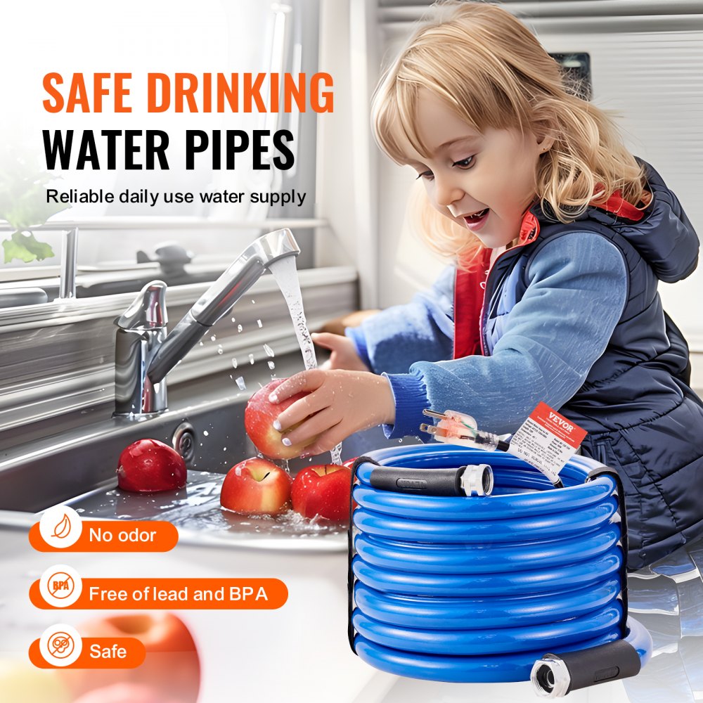 25ft Heated Water Hose for RV, Heated Drinking Water Hose Antifreeze to -45°F, Automatic Self-regulating, 5/8" I.D. with 3/4" GHT Adapter, Lead and BPA Free