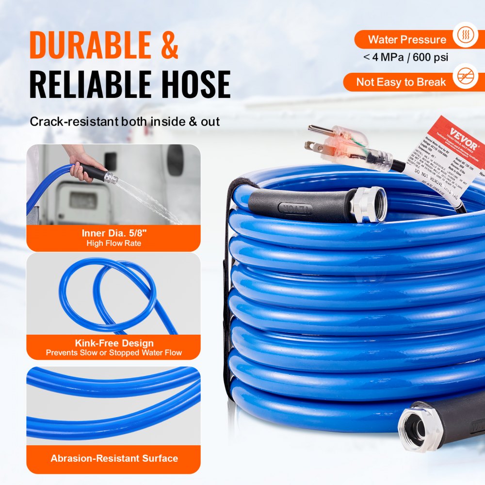 25ft Heated Water Hose for RV, Heated Drinking Water Hose Antifreeze to -45°F, Automatic Self-regulating, 5/8" I.D. with 3/4" GHT Adapter, Lead and BPA Free