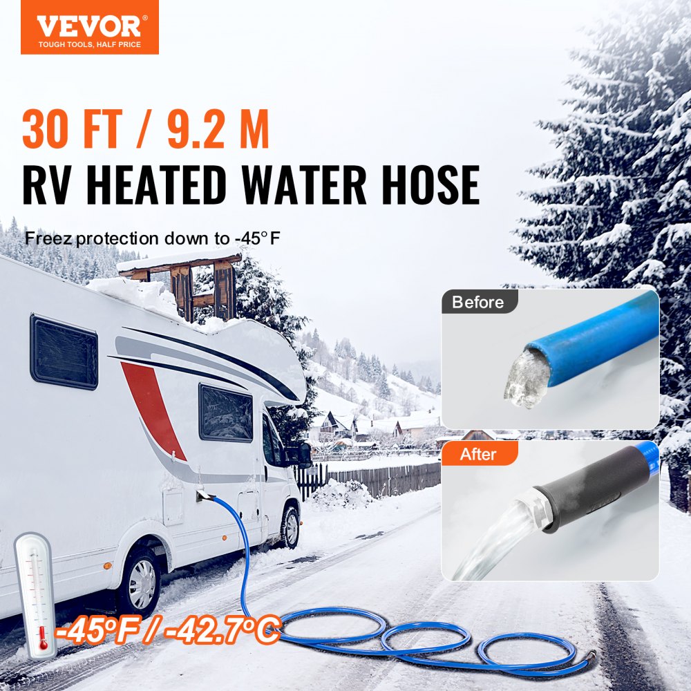 30ft Heated Water Hose for RV, Heated Drinking Water Hose Antifreeze to -45°F, Automatic Self-regulating, 5/8" I.D. with 3/4" GHT Adapter, Lead and BPA Free