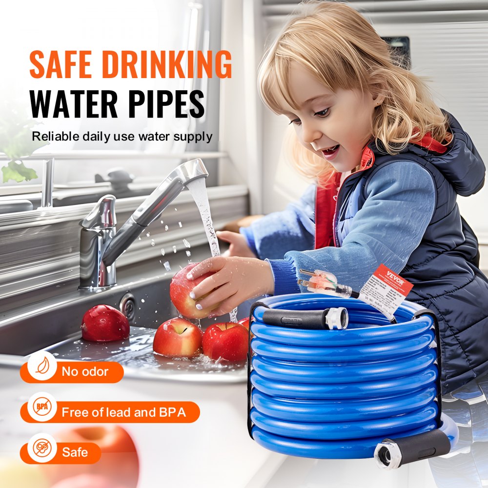 30ft Heated Water Hose for RV, Heated Drinking Water Hose Antifreeze to -45°F, Automatic Self-regulating, 5/8" I.D. with 3/4" GHT Adapter, Lead and BPA Free