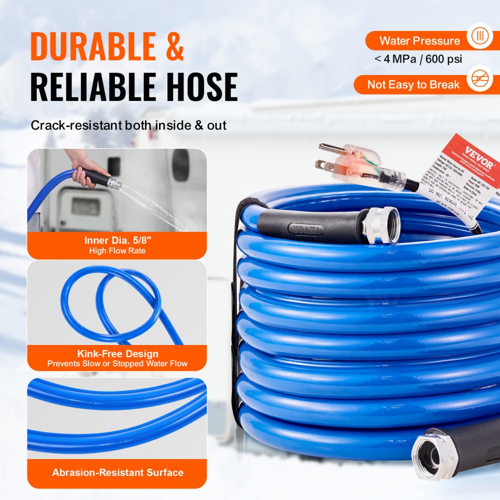 30ft Heated Water Hose for RV, Heated Drinking Water Hose Antifreeze to -45°F, Automatic Self-regulating, 5/8" I.D. with 3/4" GHT Adapter, Lead and BPA Free