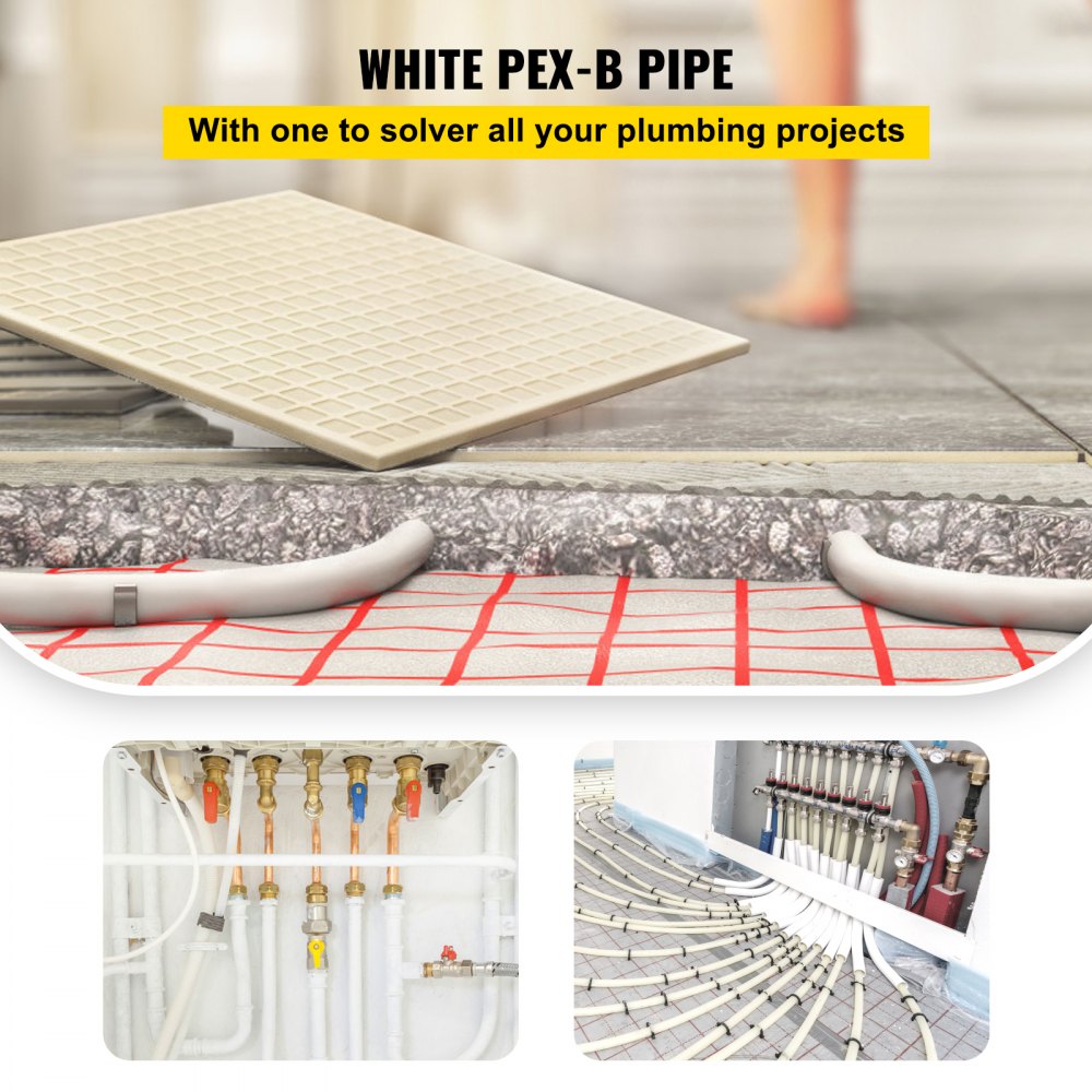 500 ft roll of 1-inch white PEX-B non-barrier tubing for plumbing.