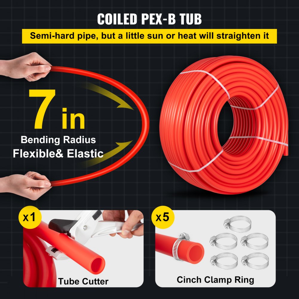 Red 1" x 500 FT PEX-B pipe with non-oxygen barrier for flexible water distribution.