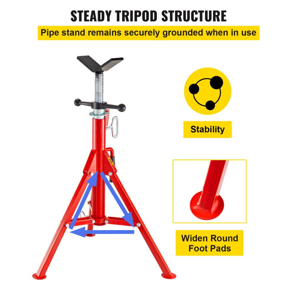 Bostome V-Head Pipe Stand with adjustable height, folding design, and sturdy steel construction.
