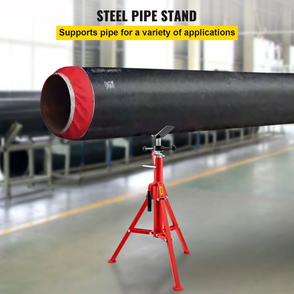 Bostome V-Head Pipe Stand with adjustable height, V-head for various pipe sizes, and folding legs.