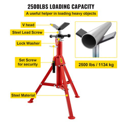 Bostome V-Head Pipe Stand with adjustable height and V-head for secure pipe support.