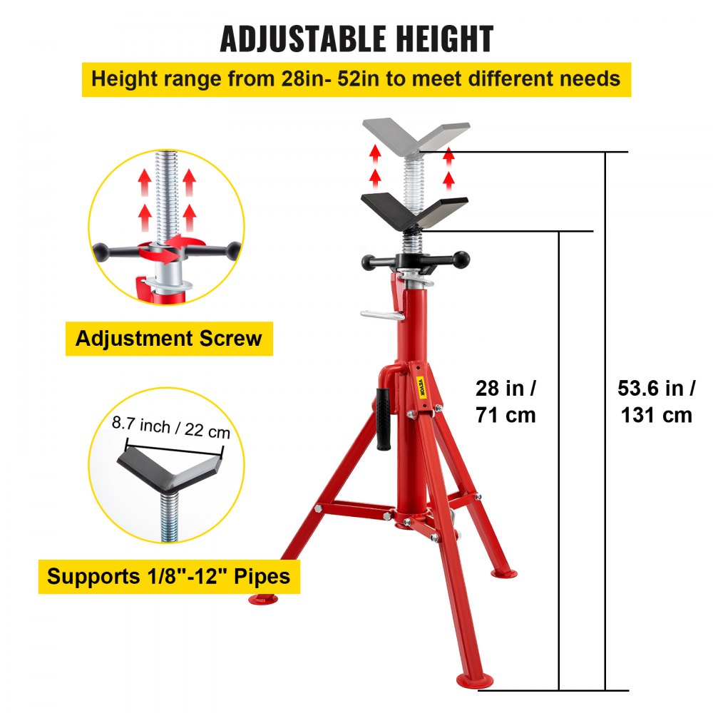 Bostome V-Head Pipe Stand with adjustable height, V-head, and folding legs for stability.