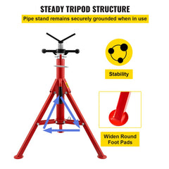 Bostome V-Head Pipe Stand with adjustable height, 2500 lbs capacity, and V-head for pipe support.