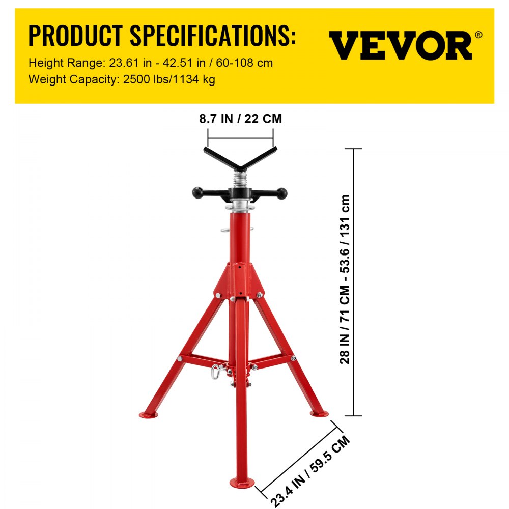 Bostome V-Head Pipe Stand with adjustable height and V-head for secure pipe support.