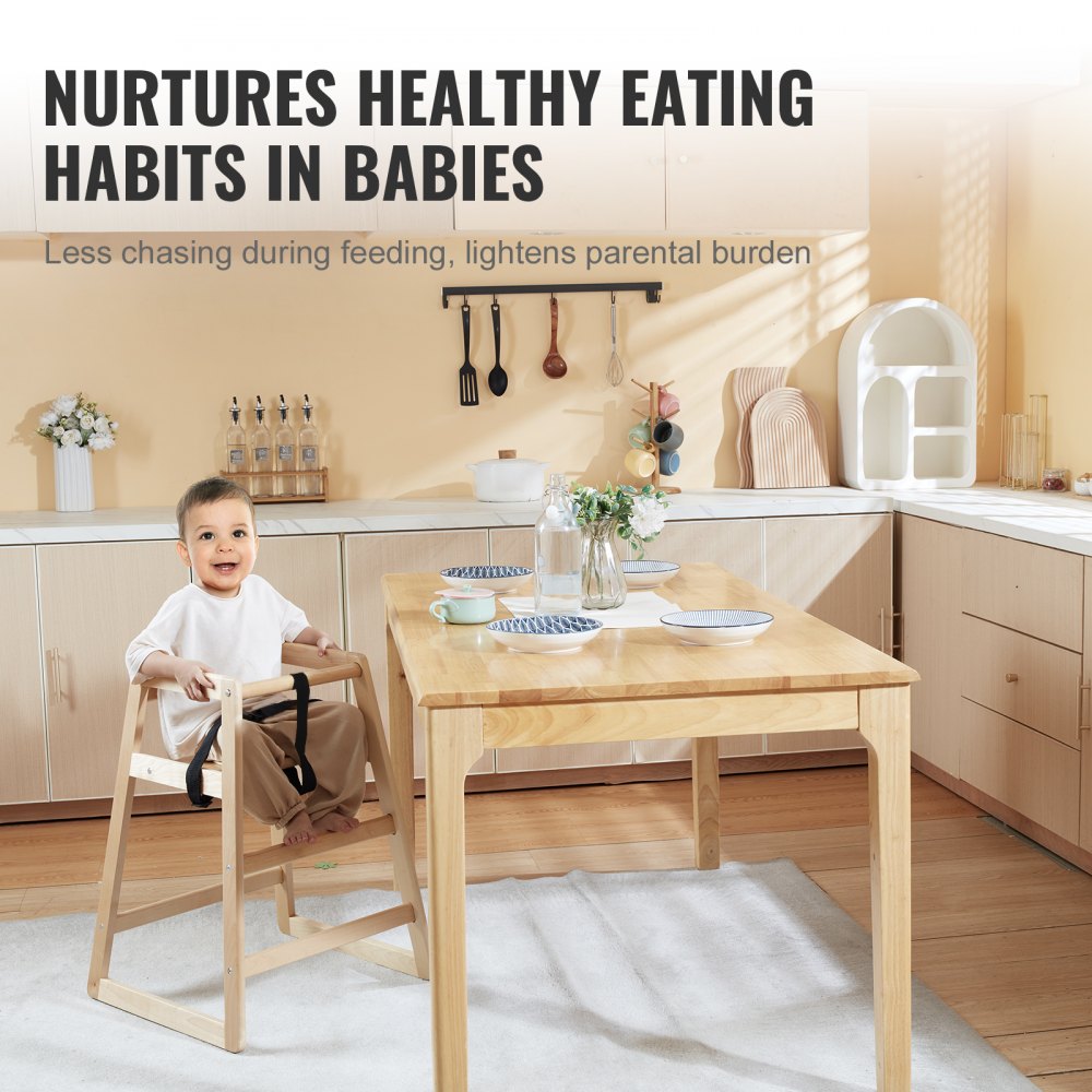 Wooden High Chair for Babies & Toddlers, Double Solid Wood Feeding Chair, Eat & Grow Portable High Chair, Easy to Clean Baby Booster Seat, Compact Toddler Chair, Natural