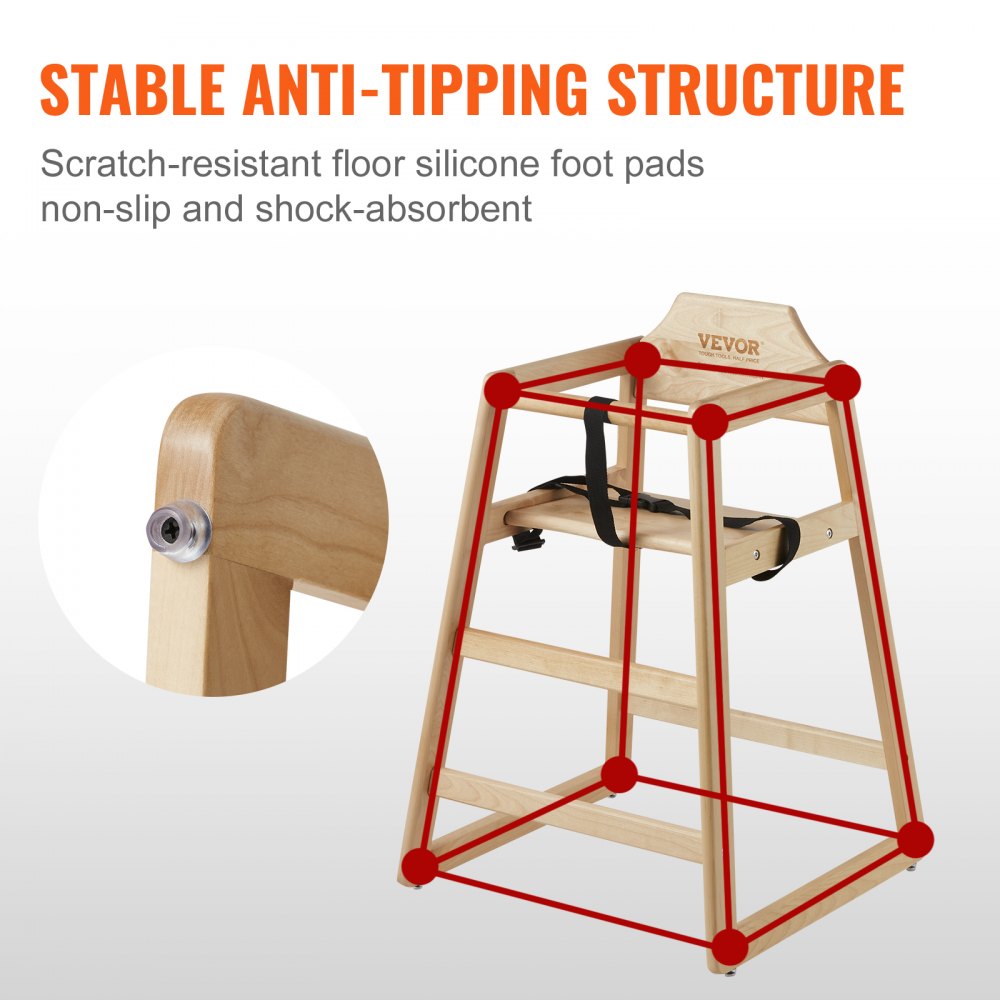 Wooden High Chair for Babies & Toddlers, Double Solid Wood Feeding Chair, Eat & Grow Portable High Chair, Easy to Clean Baby Booster Seat, Compact Toddler Chair, Natural