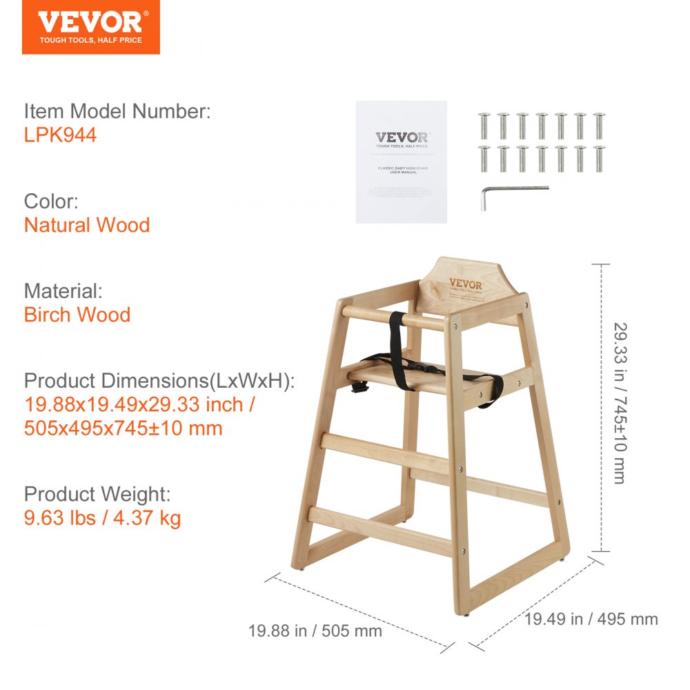 Wooden High Chair for Babies & Toddlers, Double Solid Wood Feeding Chair, Eat & Grow Portable High Chair, Easy to Clean Baby Booster Seat, Compact Toddler Chair, Natural