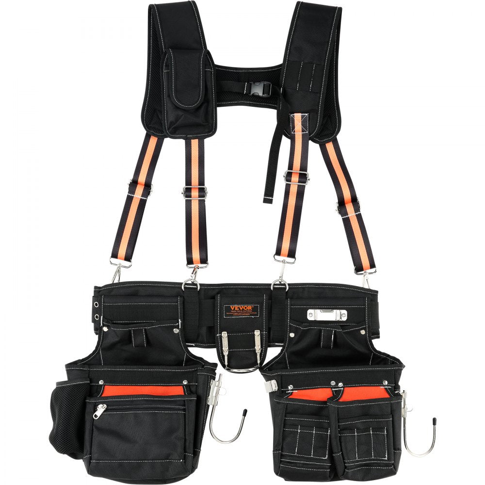Tool Belt with Suspenders 1680D Polyester, 29 Pockets, 29-54 inches Adjustable Waist Size, Tool Belts for Men, Heavy Duty Carpenter Tool Pouch for Carpenters, Electricians, and Gardening, Black