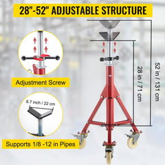 Pipe Stand, Pipe Jack Stand, V Head Pipe Stand Adjustable Height 28-52 Inch, Pipe Jack Stands with Casters 882 LB, Folding Portable Pipe Stands 1/8 to 12 Inch Pipe Supporting, Steel Jack Stand