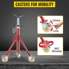 Pipe Stand, Pipe Jack Stand, V Head Pipe Stand Adjustable Height 28-52 Inch, Pipe Jack Stands with Casters 882 LB, Folding Portable Pipe Stands 1/8 to 12 Inch Pipe Supporting, Steel Jack Stand
