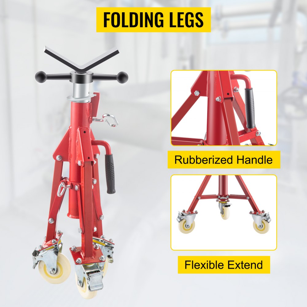 Pipe Stand, Pipe Jack Stand, V Head Pipe Stand Adjustable Height 28-52 Inch, Pipe Jack Stands with Casters 882 LB, Folding Portable Pipe Stands 1/8 to 12 Inch Pipe Supporting, Steel Jack Stand
