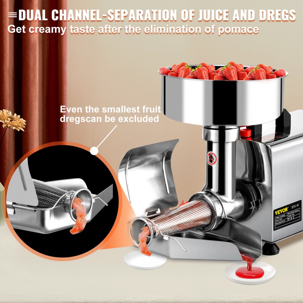 110V Electric Tomato Strainer 370W Commercial Grade Tomato Milling Machine Stainless Steel Tomato Press and Strainer 90-160 Kg/H Pure Copper Motor Food Strainer and Sauce Maker