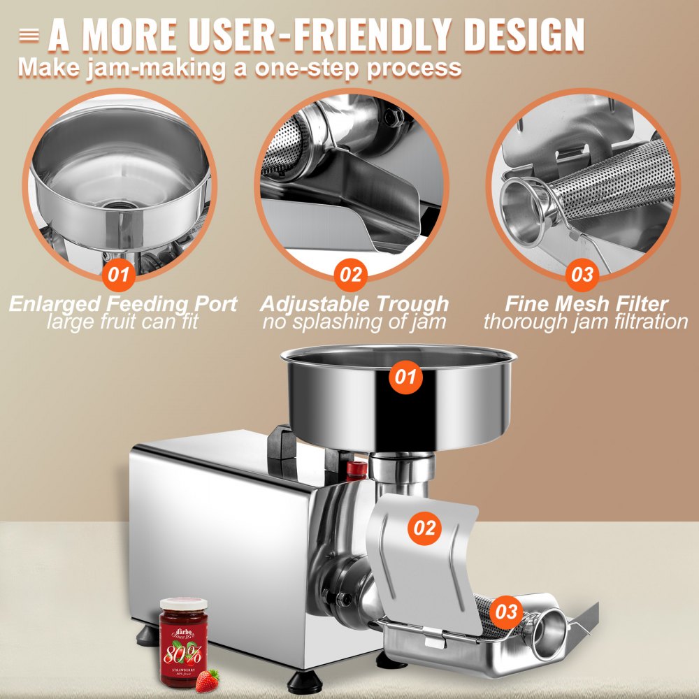 110V Electric Tomato Strainer 370W Commercial Grade Tomato Milling Machine Stainless Steel Tomato Press and Strainer 90-160 Kg/H Pure Copper Motor Food Strainer and Sauce Maker