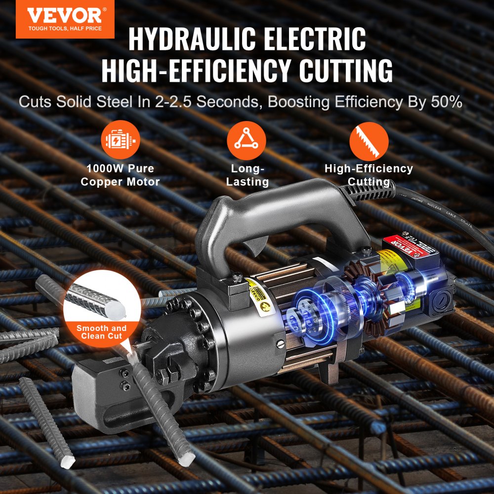 1000W Electric Hydraulic Rebar Cutter Cutting up to 3/4 Inch #6 4-20mm