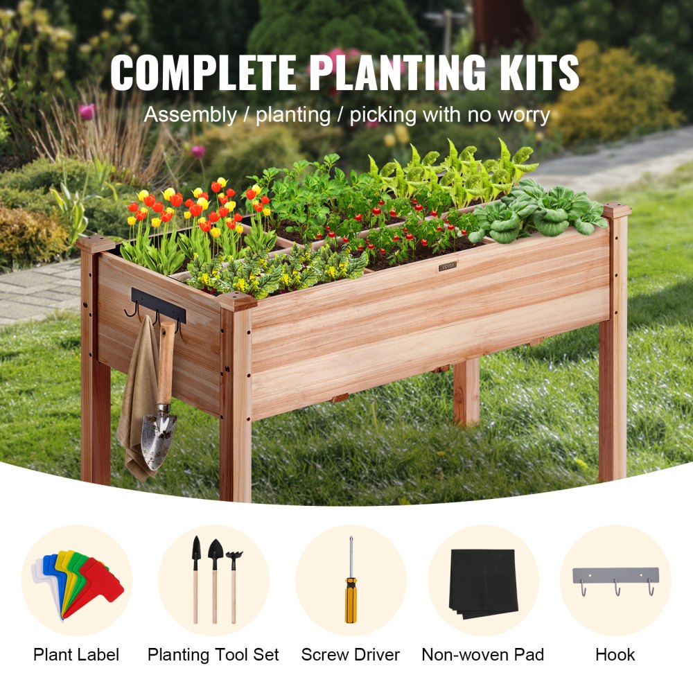 Wooden Raised Garden Bed Planter Box 47.2x22.8x30" Flower Vegetable Herb
