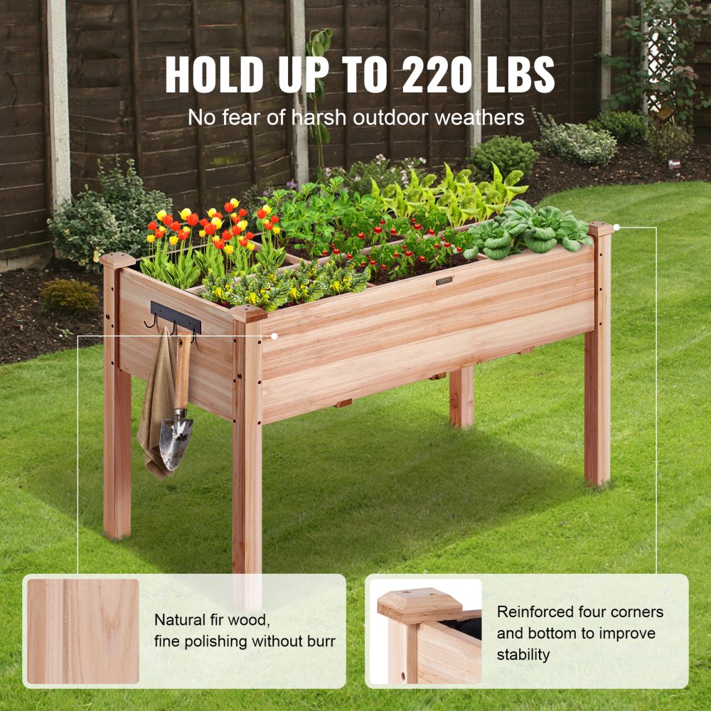 Wooden Raised Garden Bed Planter Box 47.2x22.8x30" Flower Vegetable Herb