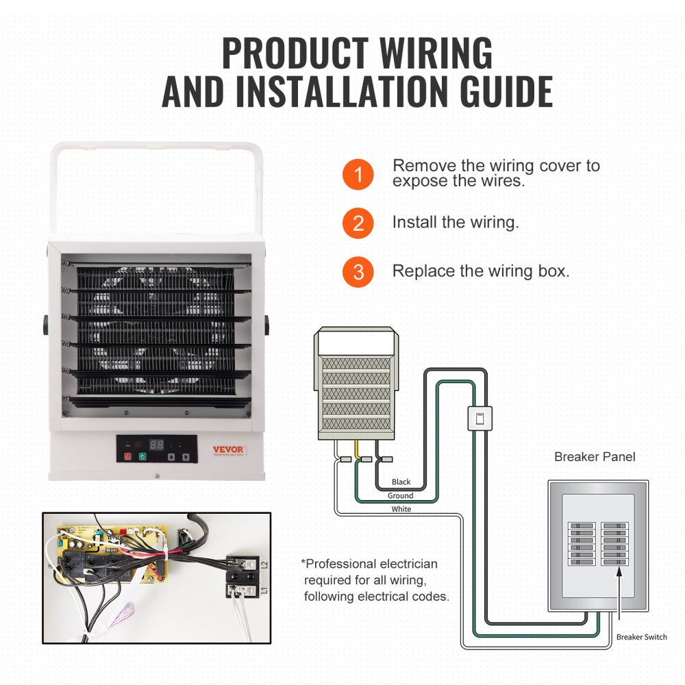 Electric Garage Heater, 10000-Watt Digital Fan-Forced Wall/Ceiling Mount Shop Heater, with Remote Control Overheat Protection, Hardwired Heater with 9-Hour Timer, Ideal for Workshop, ETL Listed