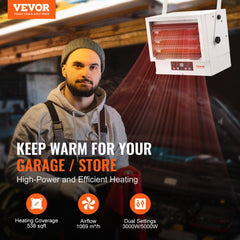 Electric Garage Heater, 5000-Watt Digital Fan-Forced Wall/Ceiling Mount Shop Heater, with Remote Control Overheat Protection, Hardwired Heater with 9-Hour Timer, Ideal for Workshop, ETL Listed