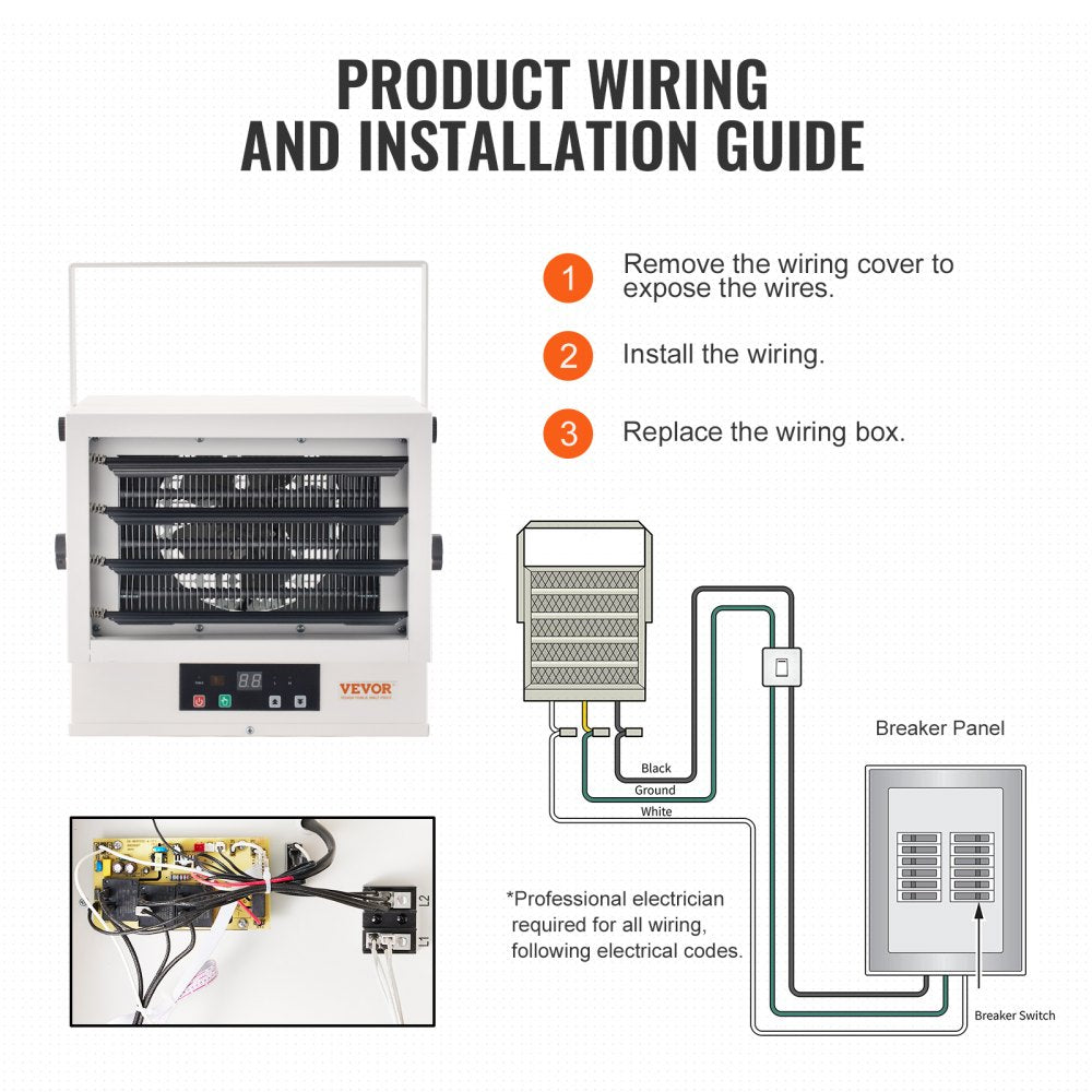 Electric Garage Heater, 5000-Watt Digital Fan-Forced Wall/Ceiling Mount Shop Heater, with Remote Control Overheat Protection, Hardwired Heater with 9-Hour Timer, Ideal for Workshop, ETL Listed