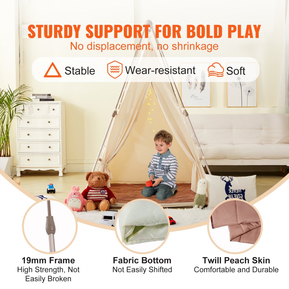 Kids Play Tent, Teepee Tent for Kids 1-5 Years Old, Tent for Kids with Windows for Indoor and Outdoor, Foldable Toddler Tent with Mat and Carrying Bag, Kids Tent for Boys and Girls, Beige