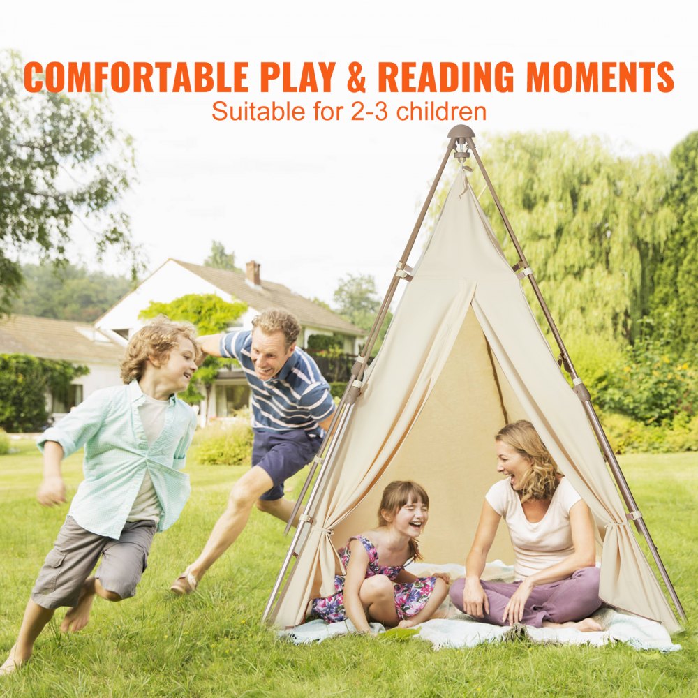 Kids Play Tent, Teepee Tent for Kids 1-5 Years Old, Tent for Kids with Windows for Indoor and Outdoor, Foldable Toddler Tent with Mat and Carrying Bag, Kids Tent for Boys and Girls, Beige