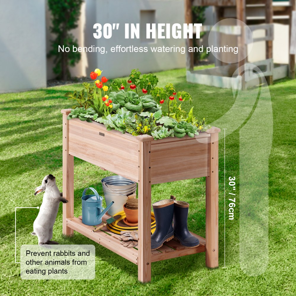 Wooden Raised Garden Bed Planter Box 33.9x18.1x30" Flower Vegetable Herb