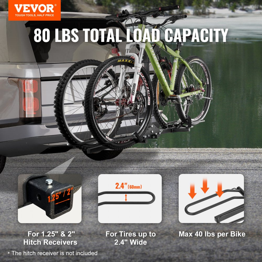 2-Bike Rack Hitch Mount Folding Carrier Car Truck SUV 1.25"/2" Receiver