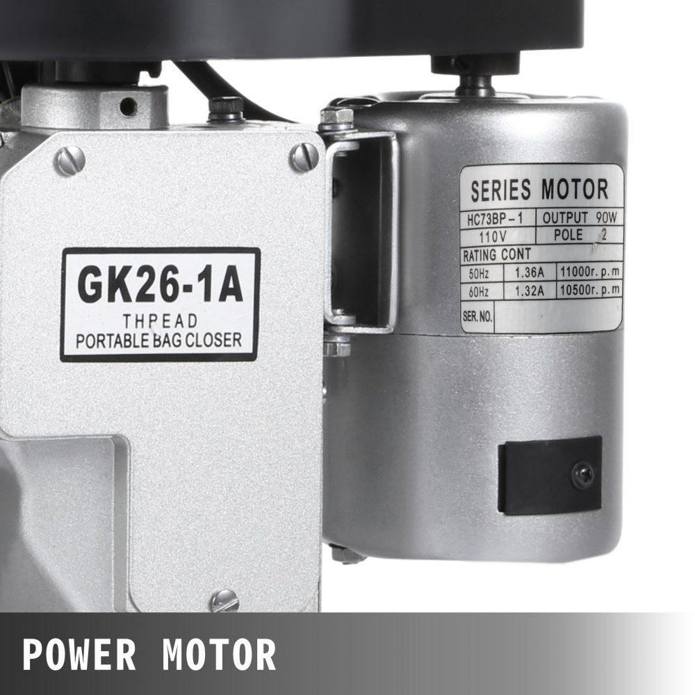 Silver Vevor 110V 90W portable bag closer sewing machine with series motor.