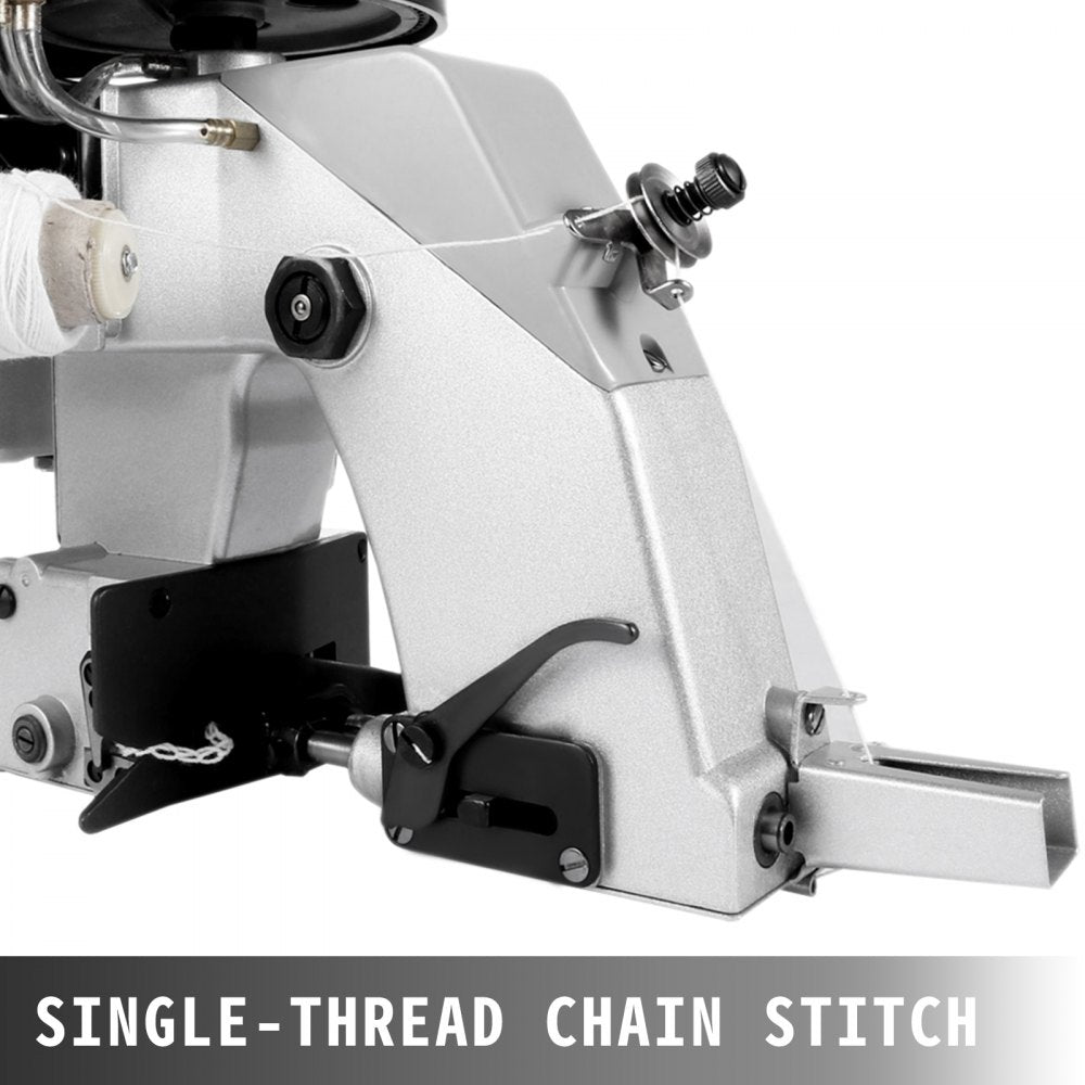 Silver Vevor portable bag closer sewing machine with single-thread chain stitch head.