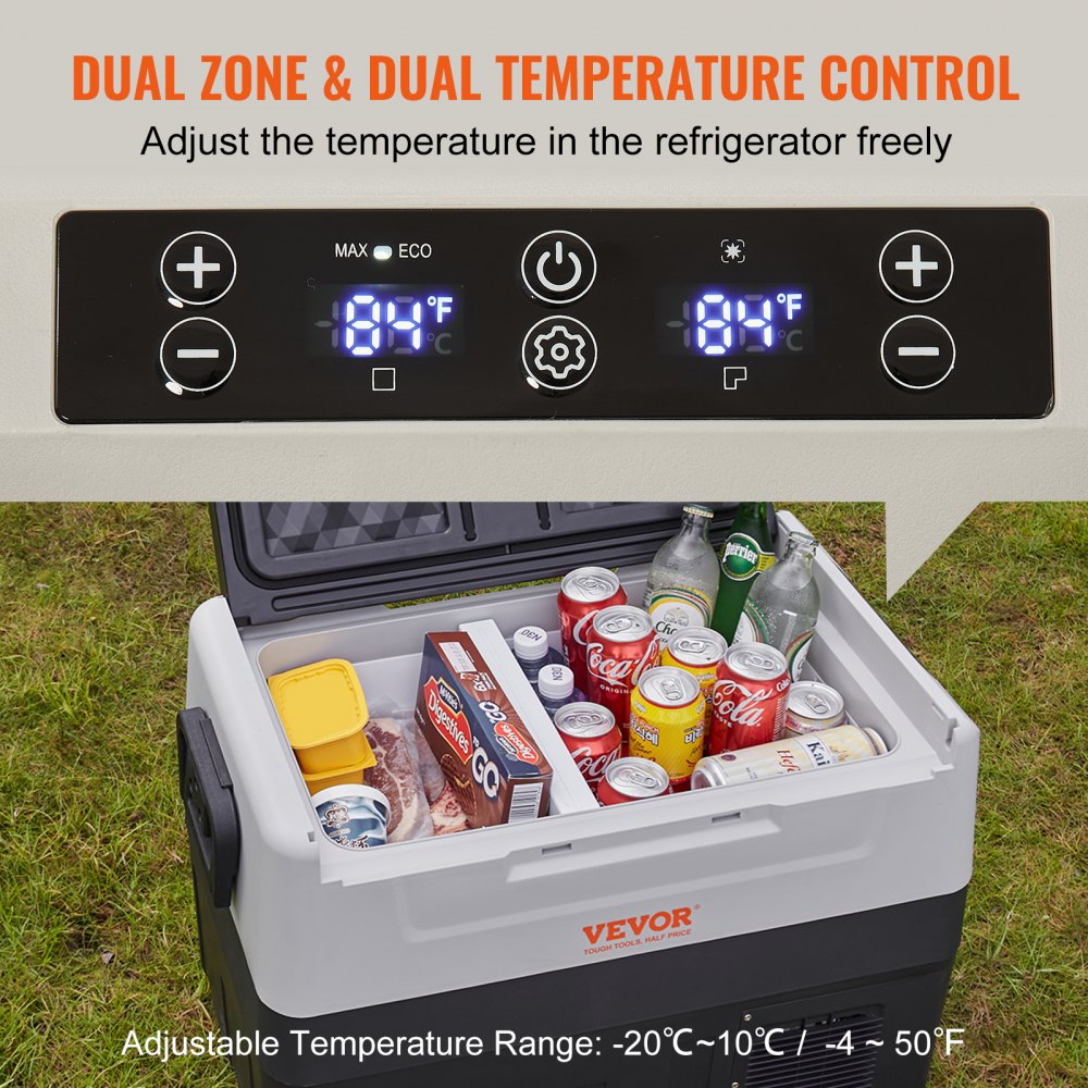 Car Refrigerator, 12 Volt Car Refrigerator Fridge, 37 QT/35 L Dual Zone Portable Freezer, -4℉-50℉ Adjustable Range, 12/24V DC and 100-240V AC Compressor Cooler for Outdoor, Camping, Travel, RV