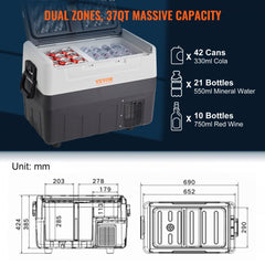 Car Refrigerator, 12 Volt Car Refrigerator Fridge, 37 QT/35 L Dual Zone Portable Freezer, -4℉-50℉ Adjustable Range, 12/24V DC and 100-240V AC Compressor Cooler for Outdoor, Camping, Travel, RV