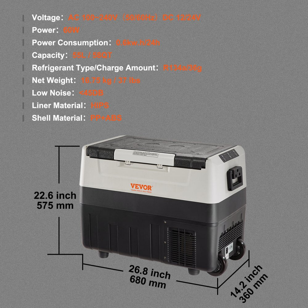 Car Refrigerator, 12 Volt Car Refrigerator Fridge, 58 QT/55 L Dual Zone Portable Freezer, -4℉-50℉ Adjustable Range, 12/24V DC and 100-240V AC Compressor Cooler for Outdoor, Camping, Travel, RV