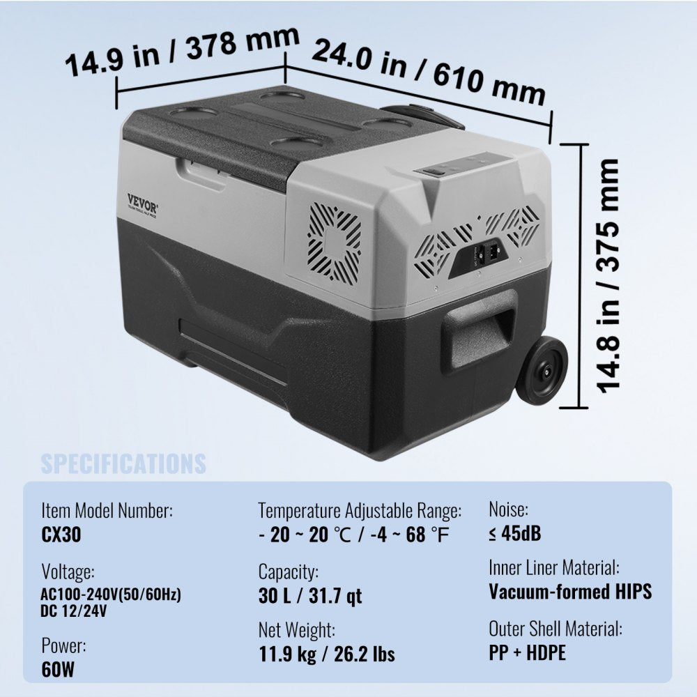 Portable Car Refrigerator Freezer Compressor 30 L Single Zone for Car Home