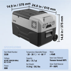 Portable Car Refrigerator Freezer Compressor 30 L Single Zone for Car Home