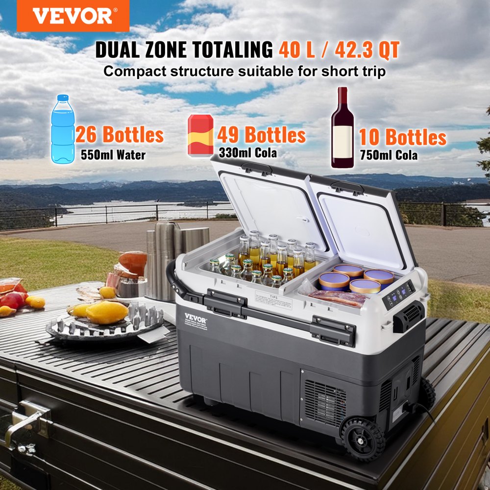 Portable Car Refrigerator Freezer Compressor 40 L Dual Zone for Car Home