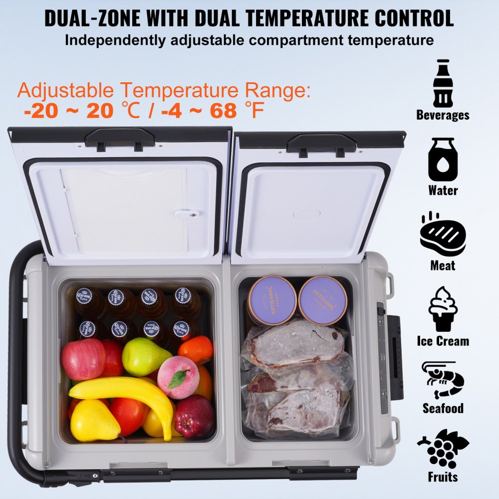 Portable Car Refrigerator Freezer Compressor 40 L Dual Zone for Car Home