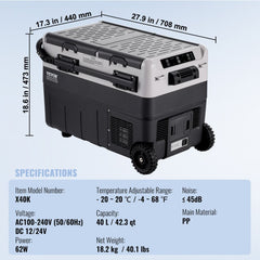 Portable Car Refrigerator Freezer Compressor 40 L Dual Zone for Car Home