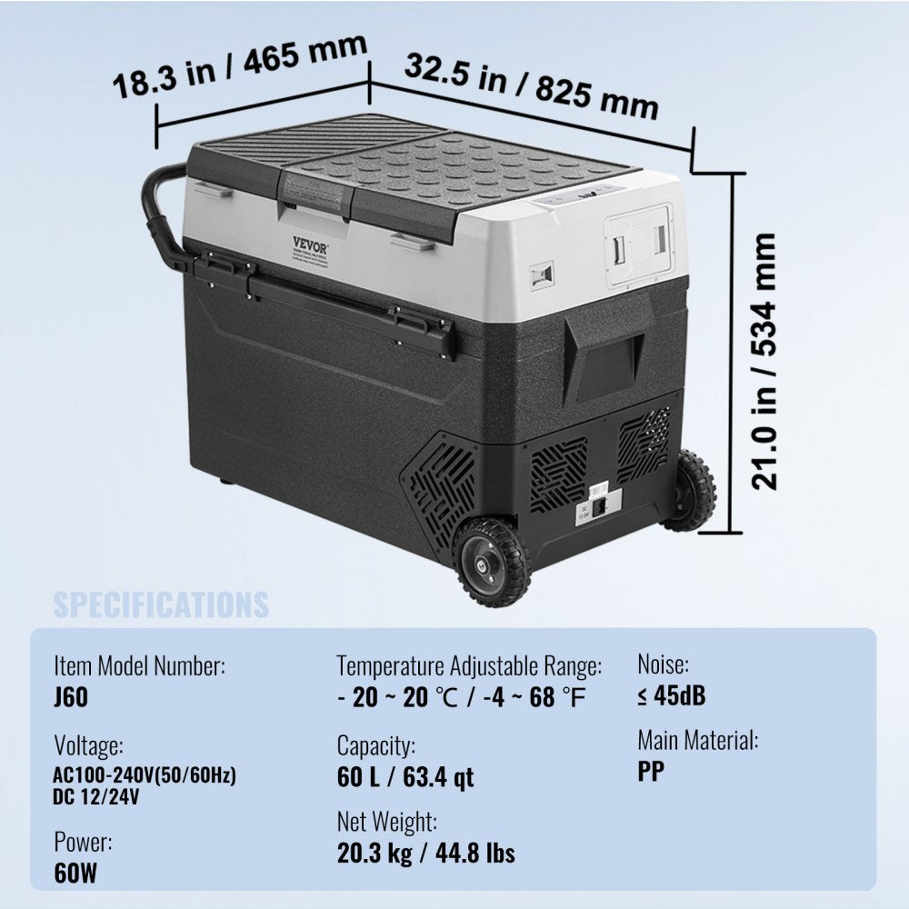 Portable Car Refrigerator Freezer Compressor 60 L Single Zone for Car Home