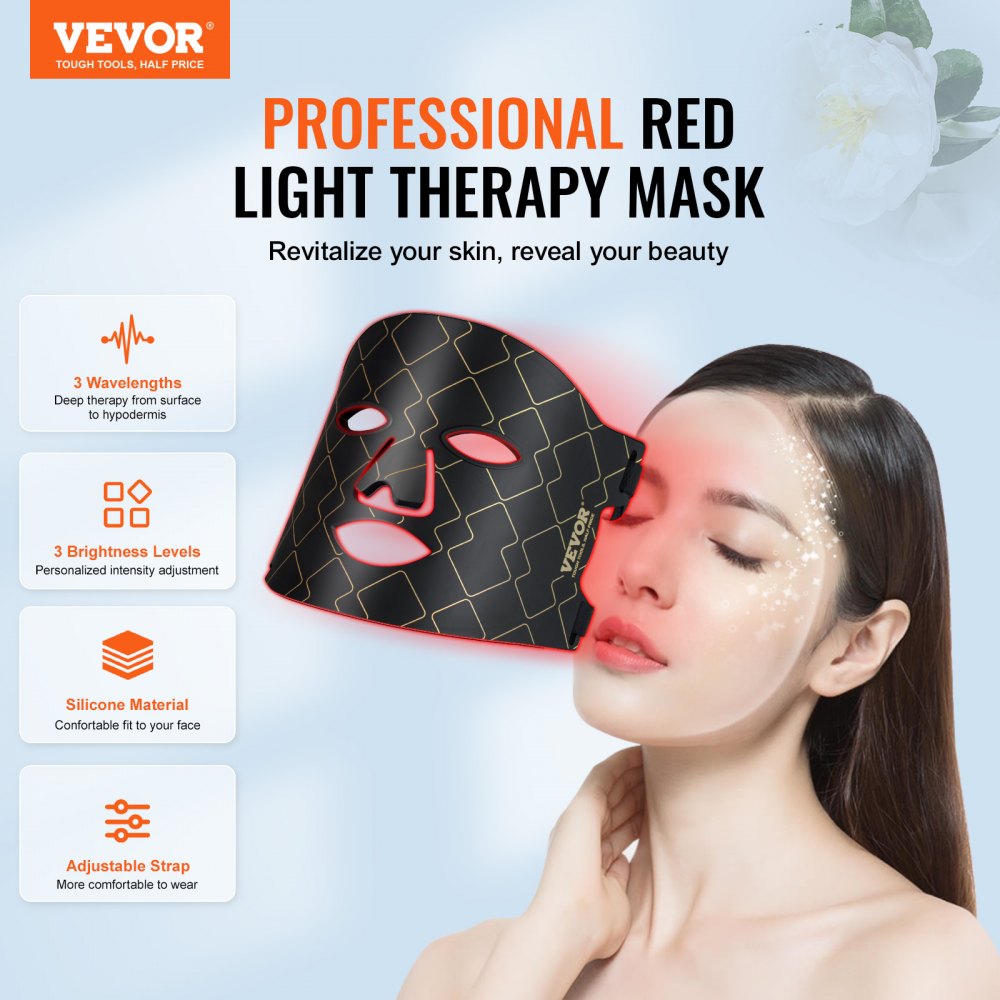 Red Light Therapy for Face LED Face Mask Light Therapy with 3 Wavelengths