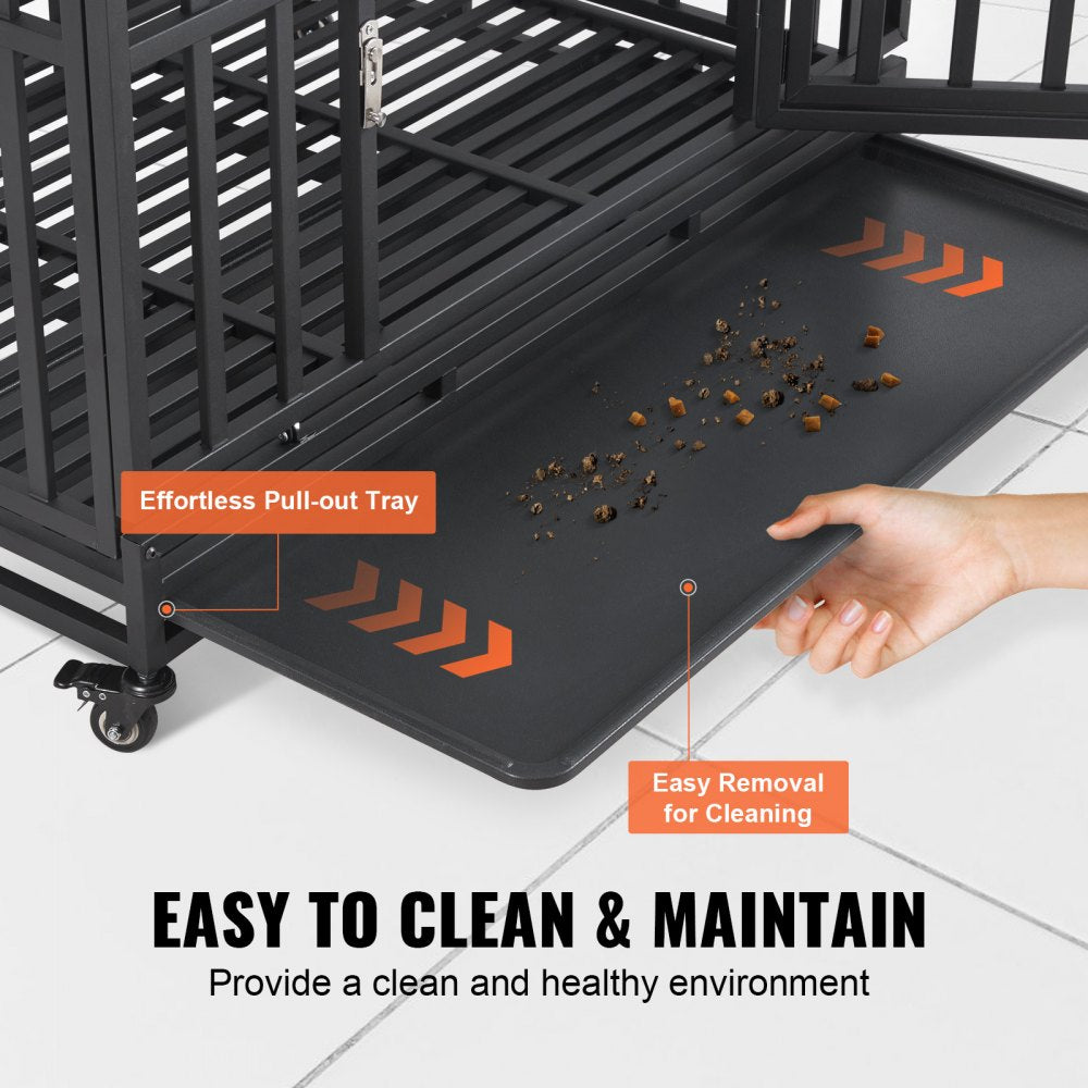 Bostome 47" heavy duty dog crate with three doors and galvanized steel frame for large dogs.