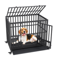 Bostome 47" heavy duty dog crate with three doors and galvanized steel frame for large dogs.